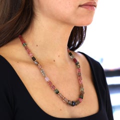 186 Carats Multi-Color Tourmaline & 14k Gold Bead Necklace Strand