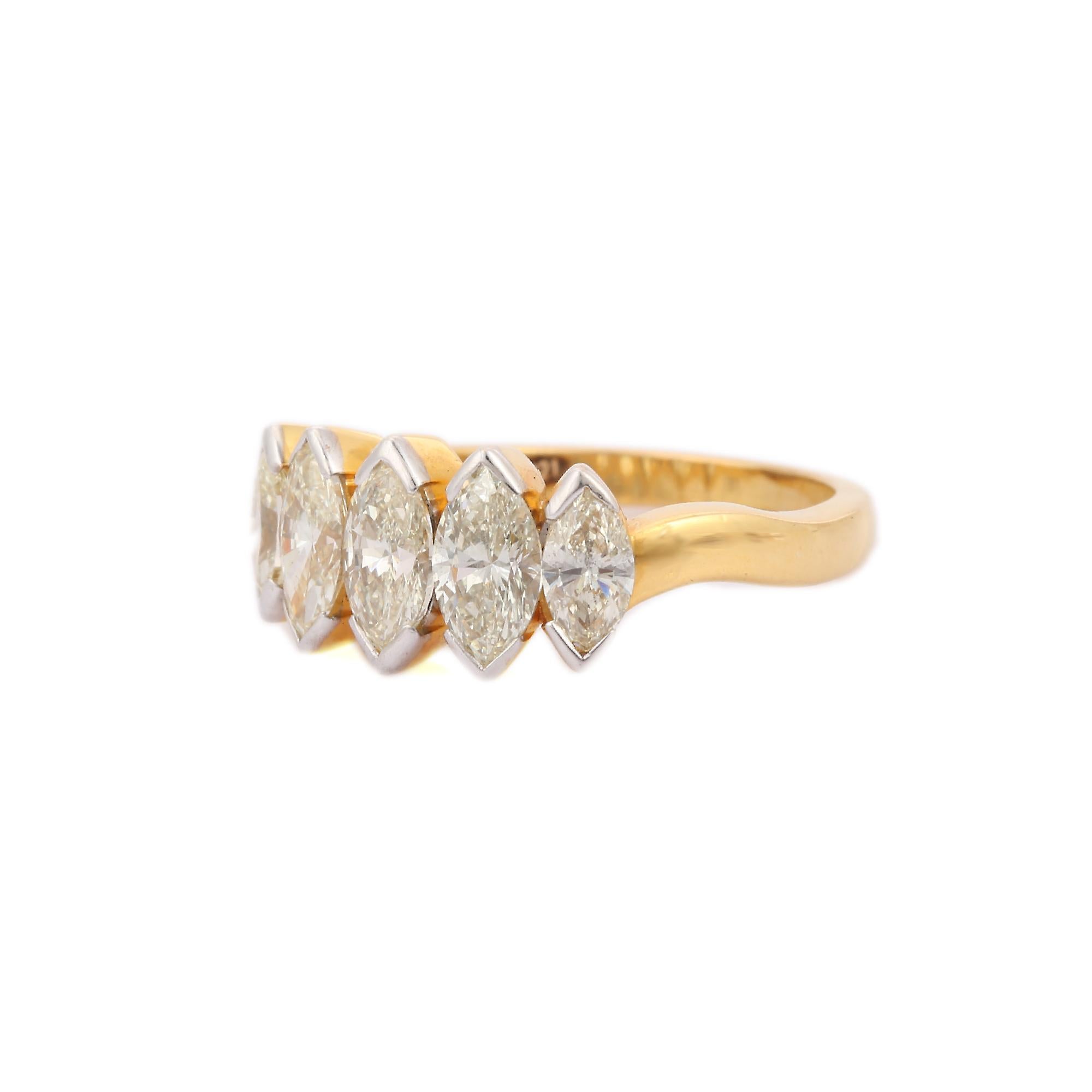 For Sale:  1.86 ct Marquise Cut Diamond Half Eternity Engagement Ring in 18K Yellow Gold  2