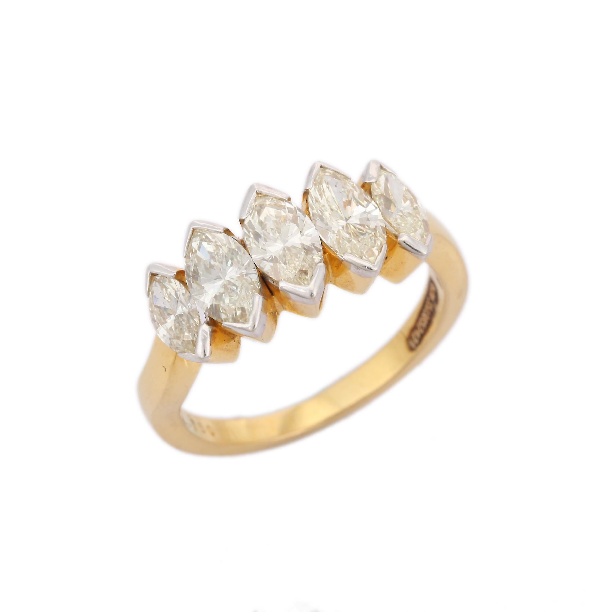 For Sale:  1.86 ct Marquise Cut Diamond Half Eternity Engagement Ring in 18K Yellow Gold  4