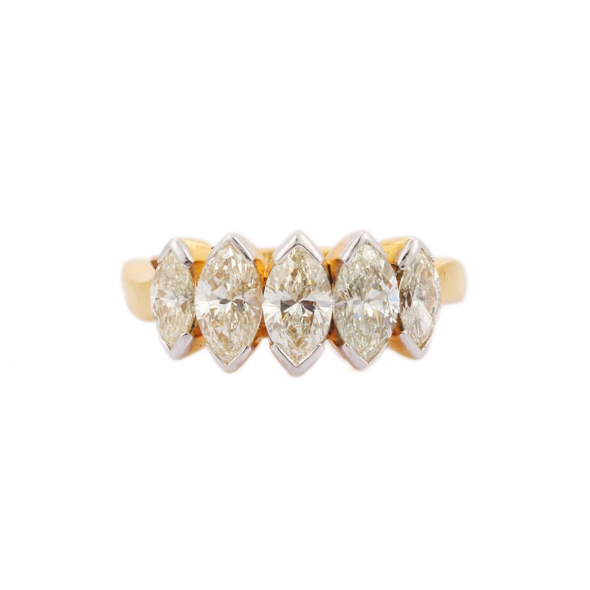 For Sale:  1.86 ct Marquise Cut Diamond Half Eternity Engagement Ring in 18K Yellow Gold  5