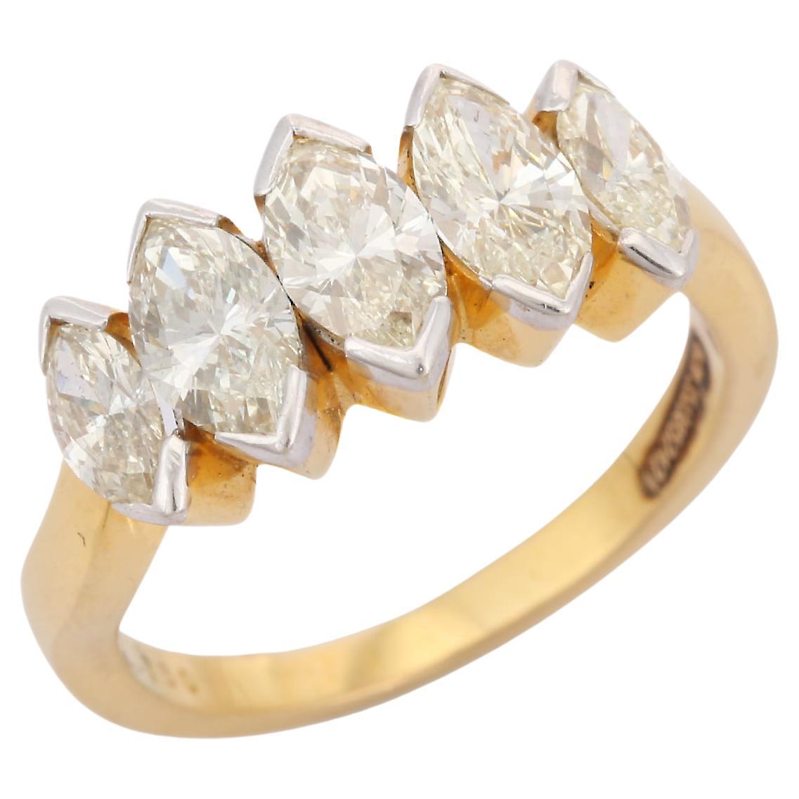 1.86 ct Marquise Cut Diamond Half Eternity Engagement Ring in 18K Yellow Gold