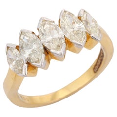 Bague de fiançailles demi-éternité en or jaune 18 carats avec diamant taille marquise de 1,86 carat 