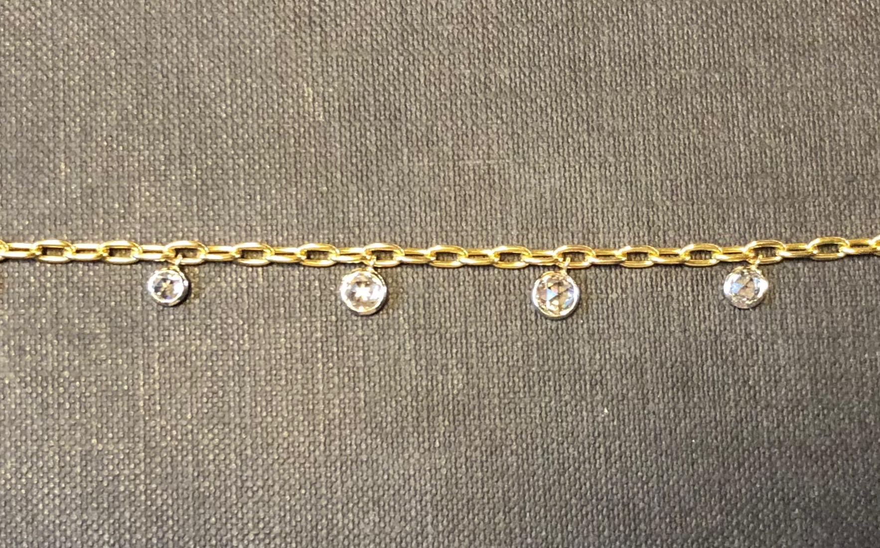 Artisan 1.86 Total Carat Weight Rose Nouveau Diamond and 18 Karat Gold Choker Necklace For Sale