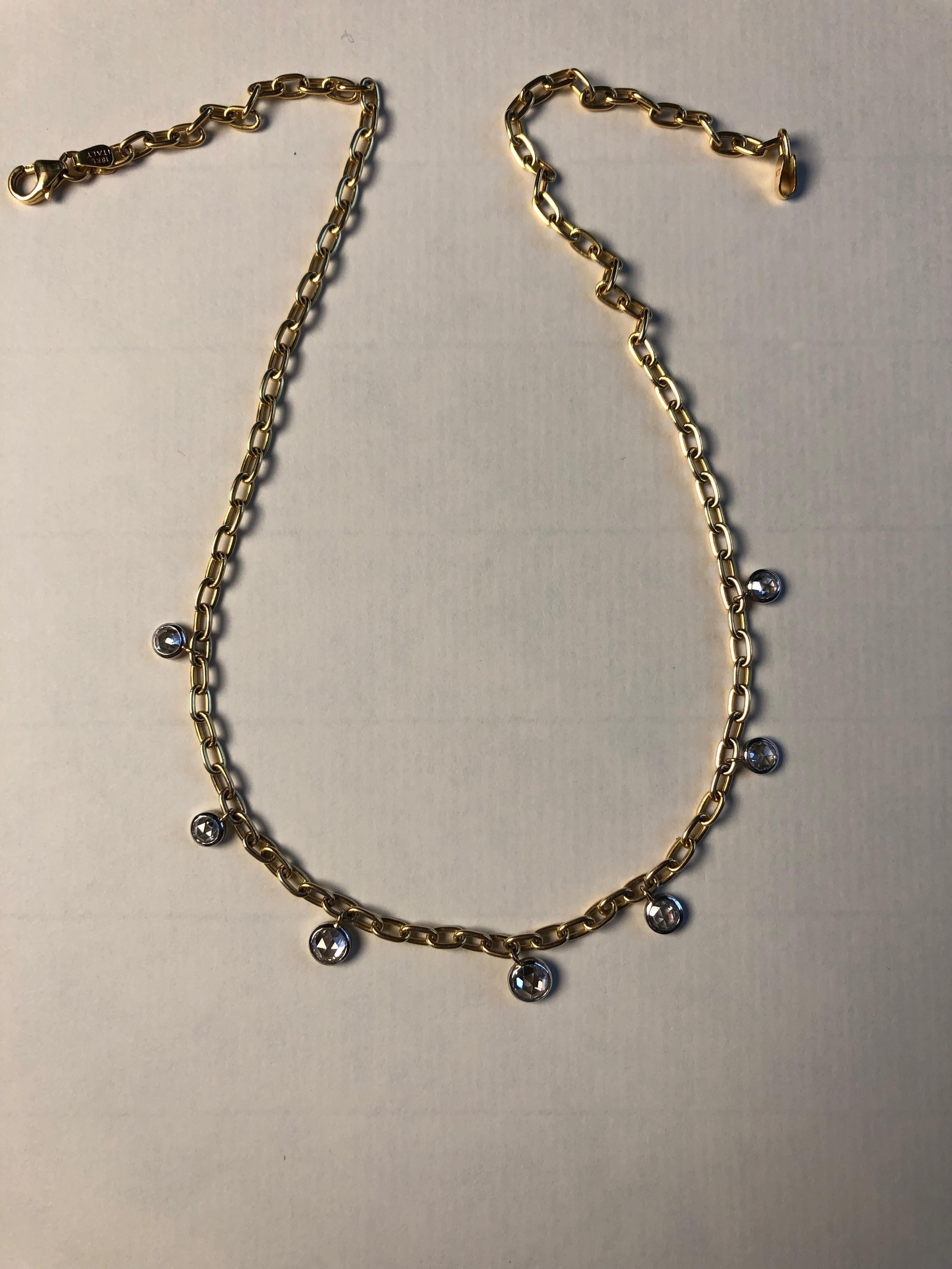 Women's or Men's 1.86 Total Carat Weight Rose Nouveau Diamond and 18 Karat Gold Choker Necklace For Sale
