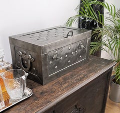1860-1890 Italian Wrought Iron Antique Strongbox Newly Equipped as Cigar Humidor