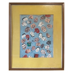1860-1890 Meiji-Periode Omocha-E -Holzschnitt NOH Masken Japanischer Druck