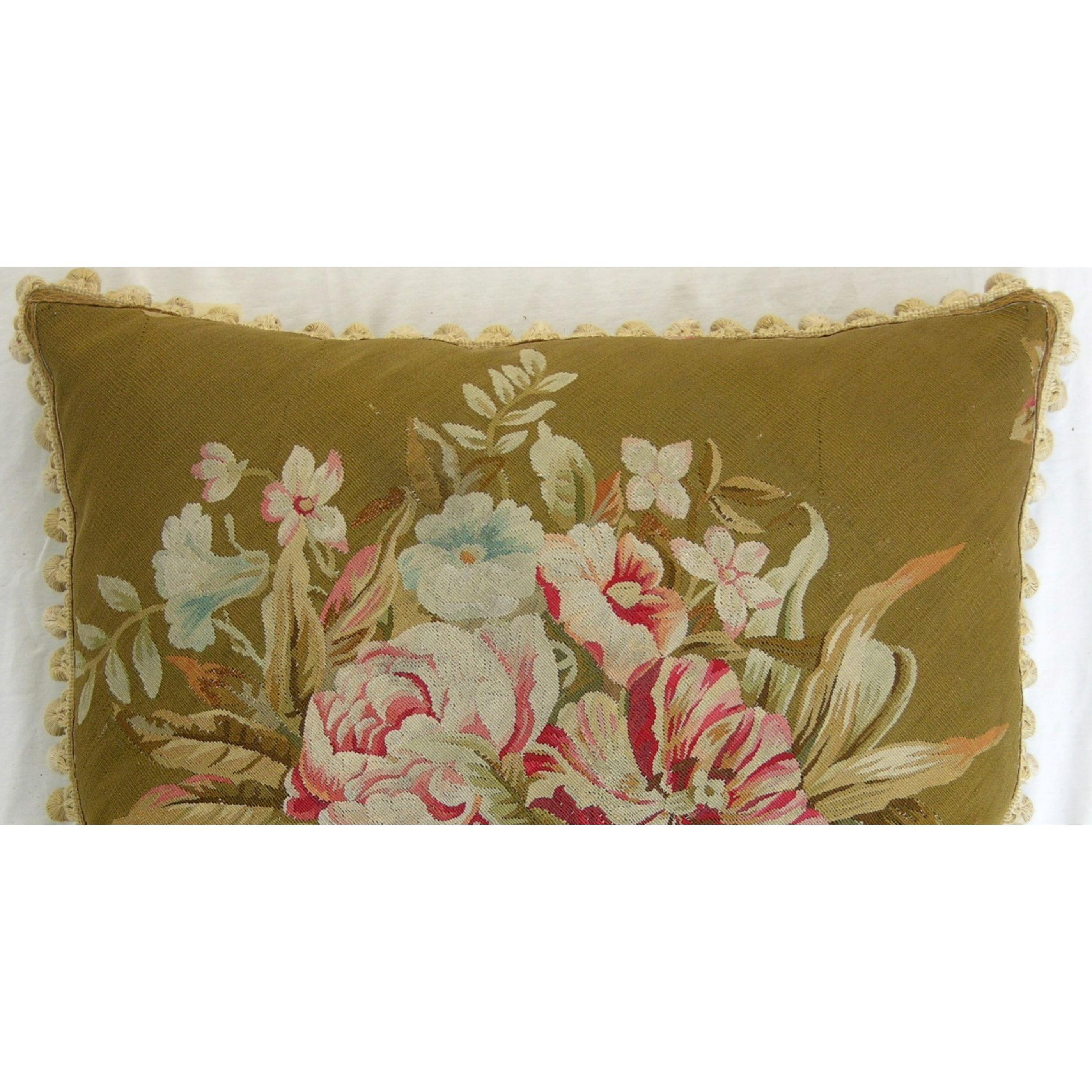 Antique Brussels Tapestry Pillow 17th Century - 24'' X 12''.