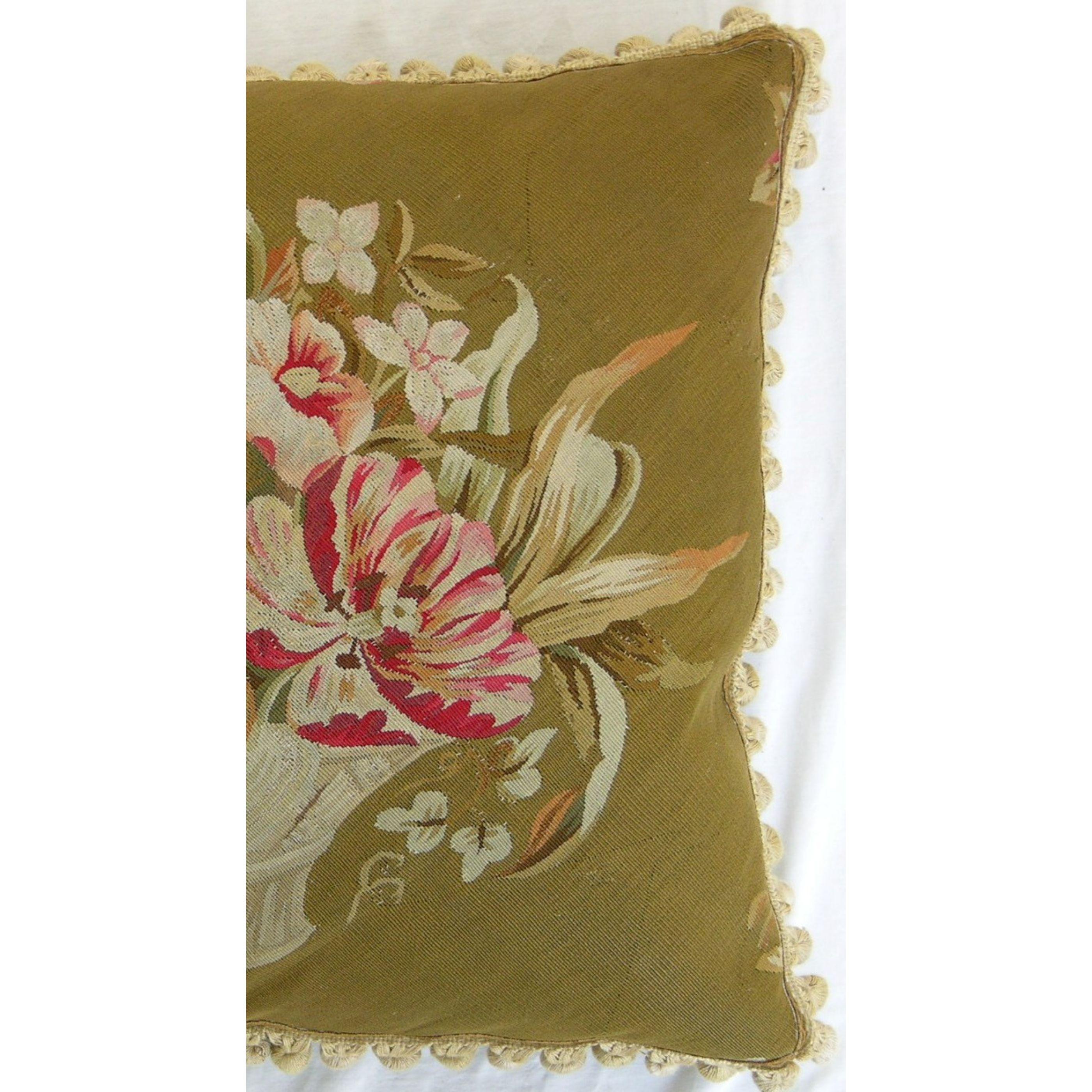 Empire 1860 Antique French Aubusson Tapestry Pillow For Sale
