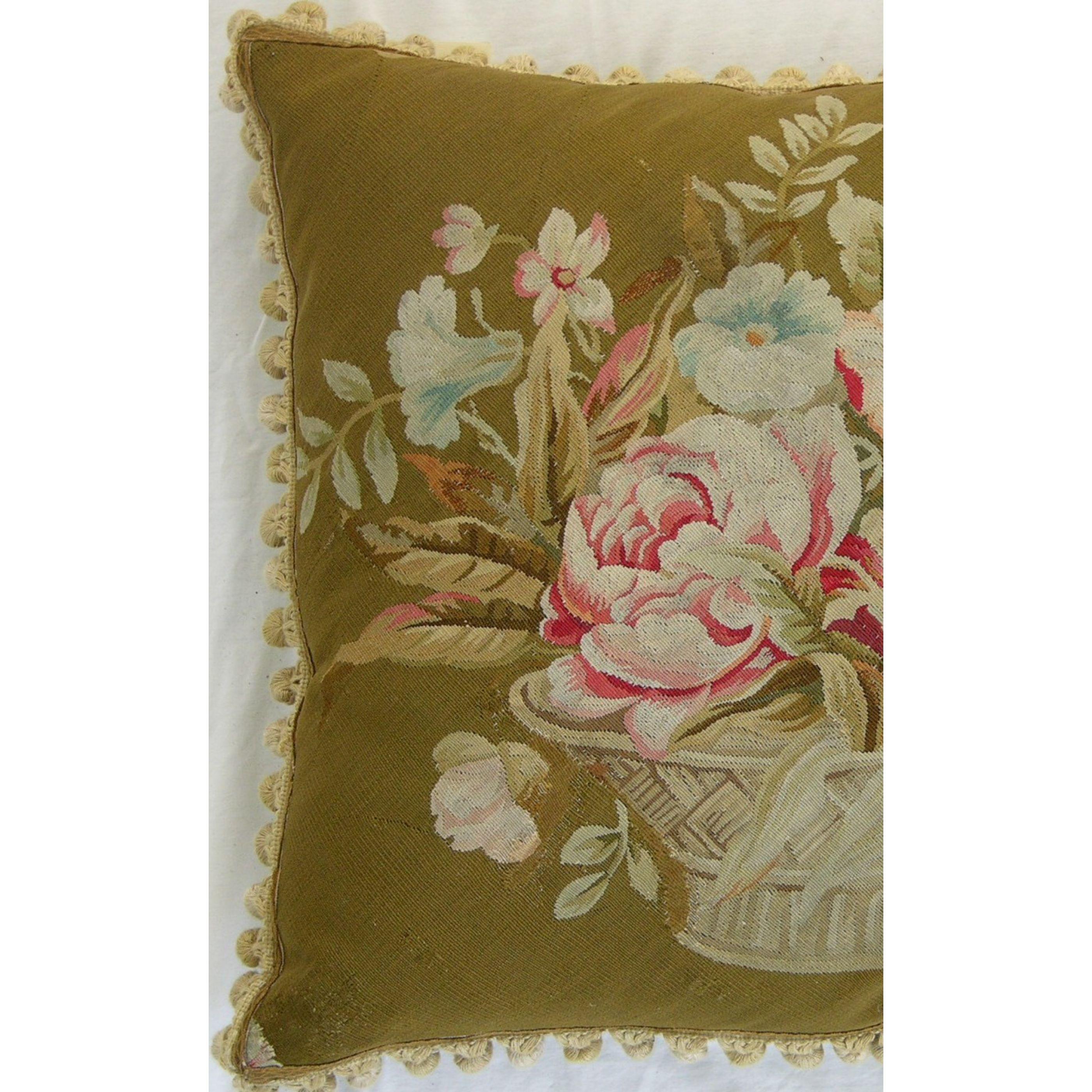 1860 Antique French Aubusson Tapestry Pillow In Good Condition For Sale In Los Angeles, US