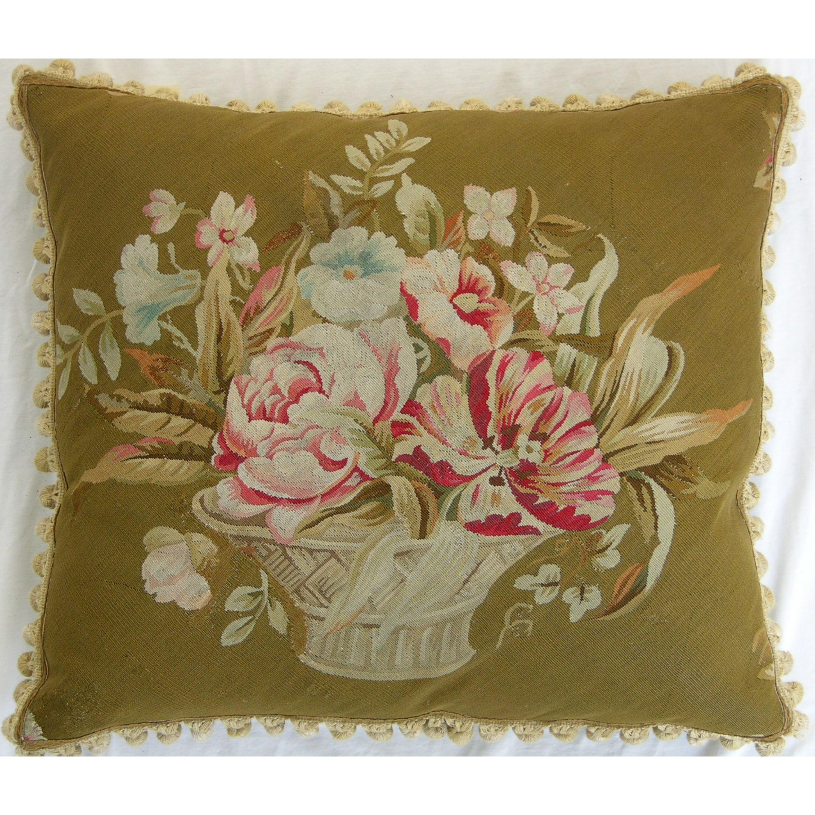 1860 Antique French Aubusson Tapestry Pillow For Sale