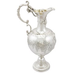 1860 Antique Victorian Sterling Silver Claret Jug