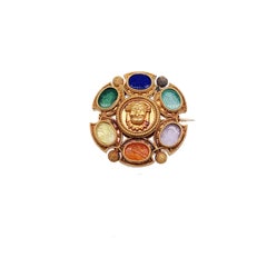 1860 Etruscan 18K Yellow Gold Multi-Stone Lion Pin/Pendant