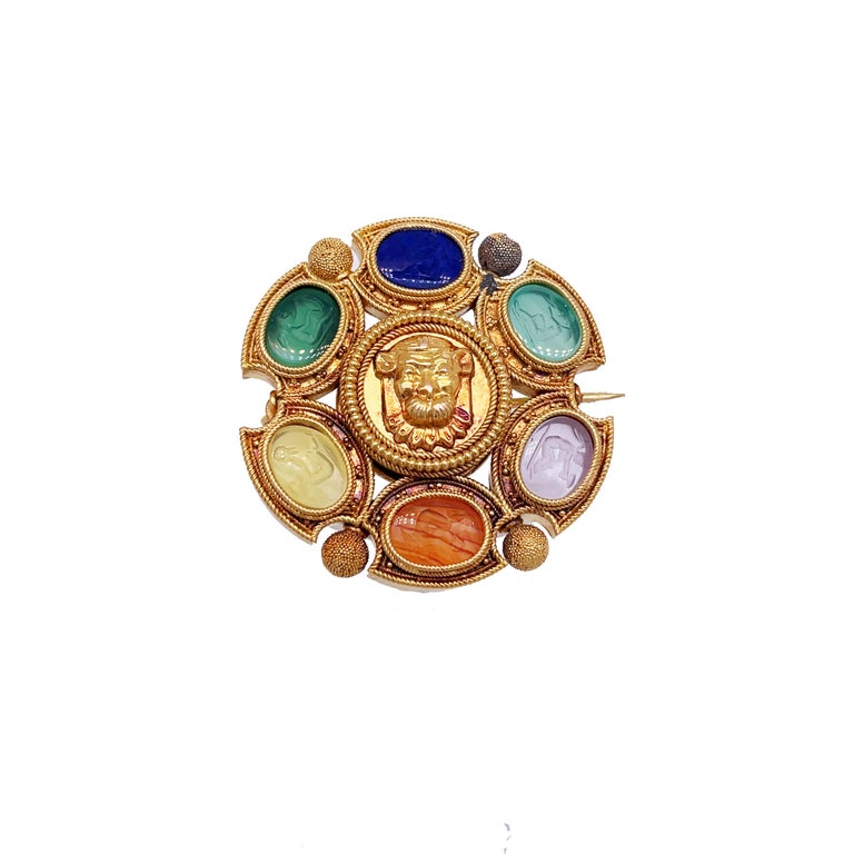 1860 Etruscan 18K Yellow Gold Multi-Stone Lion Pin/Pendant For Sale at ...