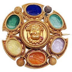 1860 Etruscan 18K Yellow Gold Multi-Stone Lion Pin/Pendant