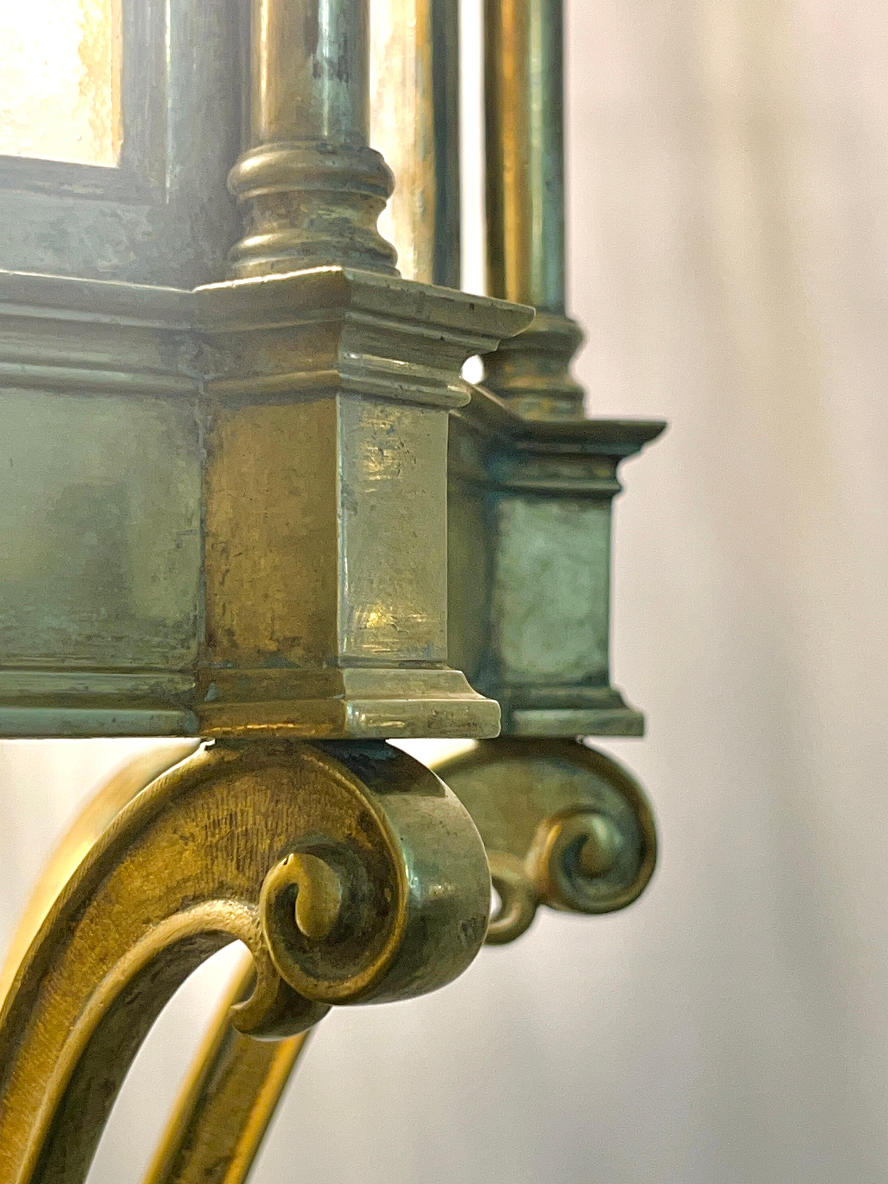 1860 French Antique Gothic Revival Cast Brass Pendant Lantern With Arch Windows For Sale 15