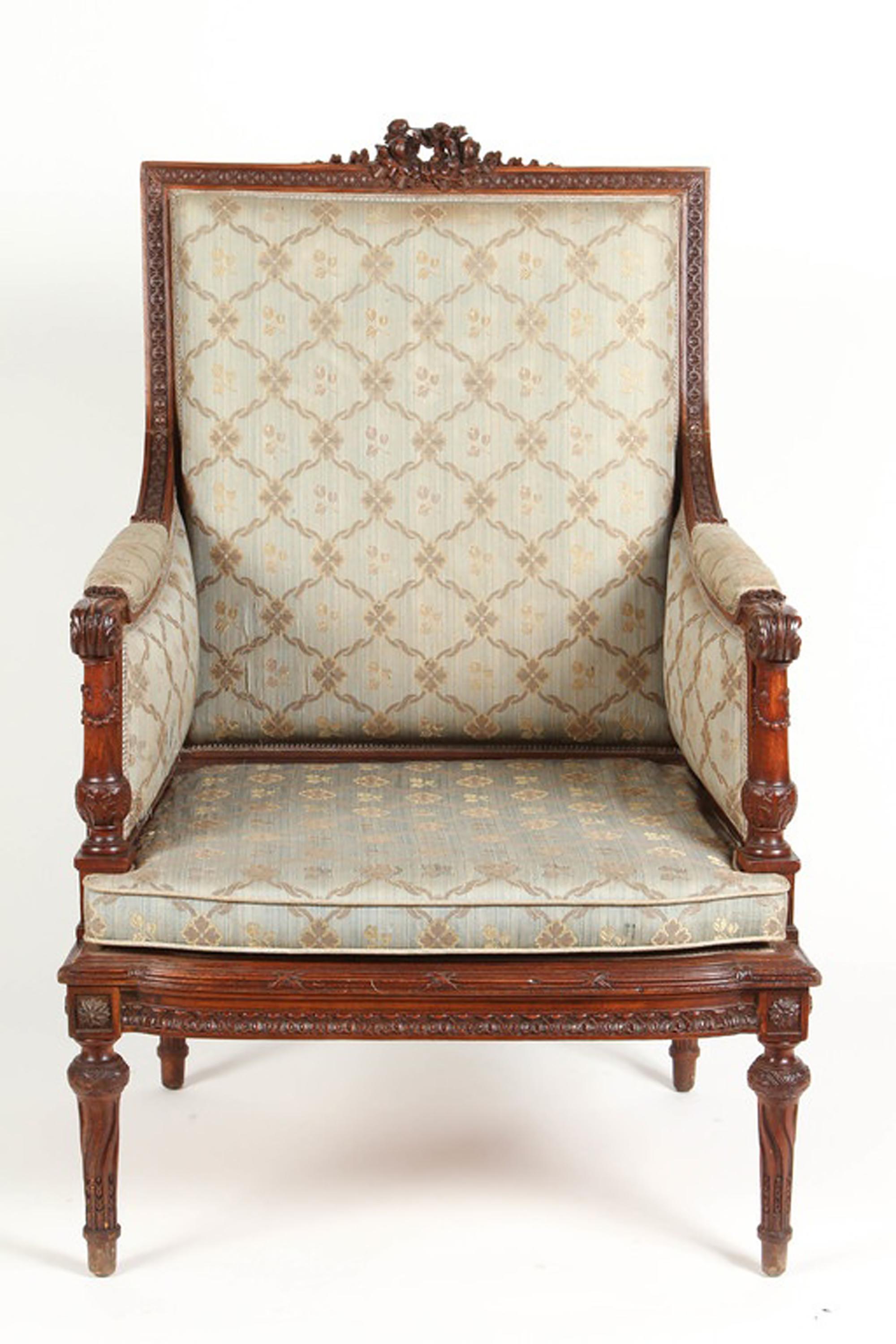 1860 French Carved Louis XVI Walnut Armchair For Sale 3