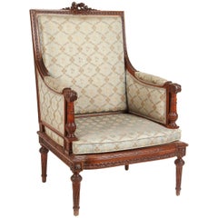 Antique 1860 French Carved Louis XVI Walnut Armchair