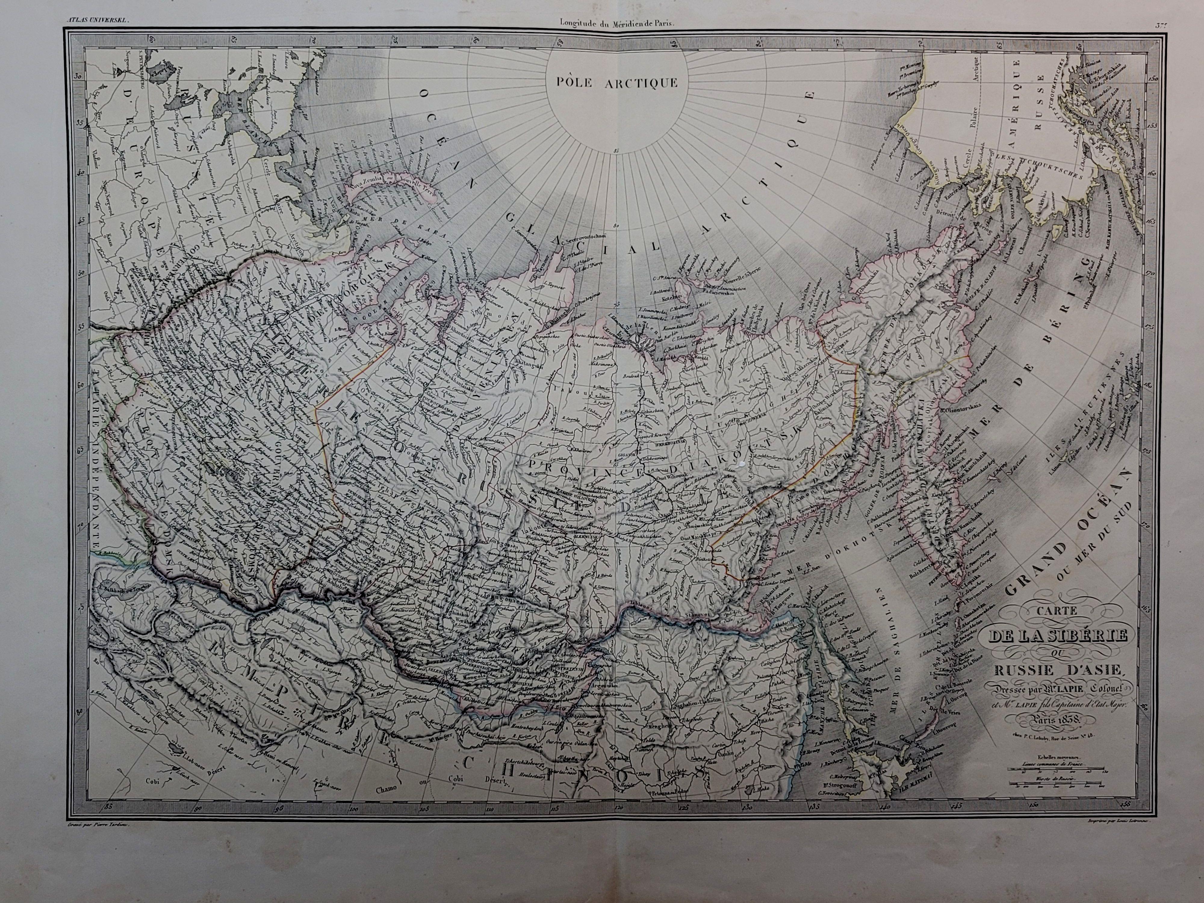 Inconnu Grande carte « Carte De La Siberie Russie D'asie » de 1860, Ric.R0001 en vente