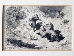 1860 'Lion Hunter' Wood engraving - Woodcut - Paul Gustave Doré
