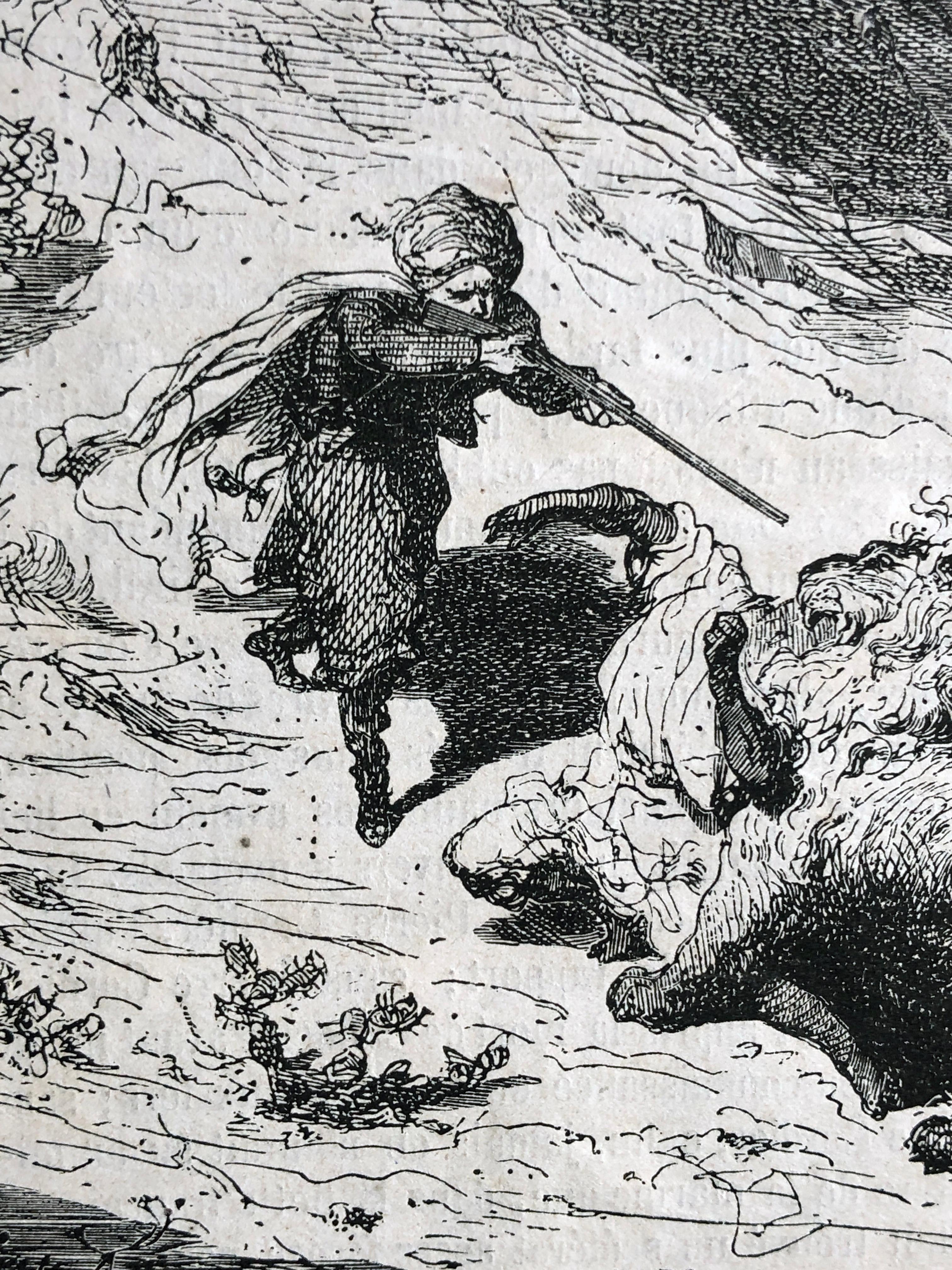 1860 'Lion Hunter' Holzstich - Holzschnitt - Paul Gustave Doré (Gepresst) im Angebot