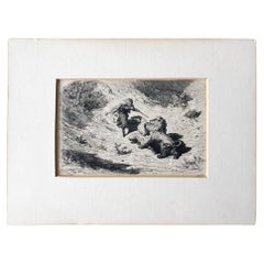 1860 'Lion Hunter' Wood engraving - Woodcut - Paul Gustave Doré