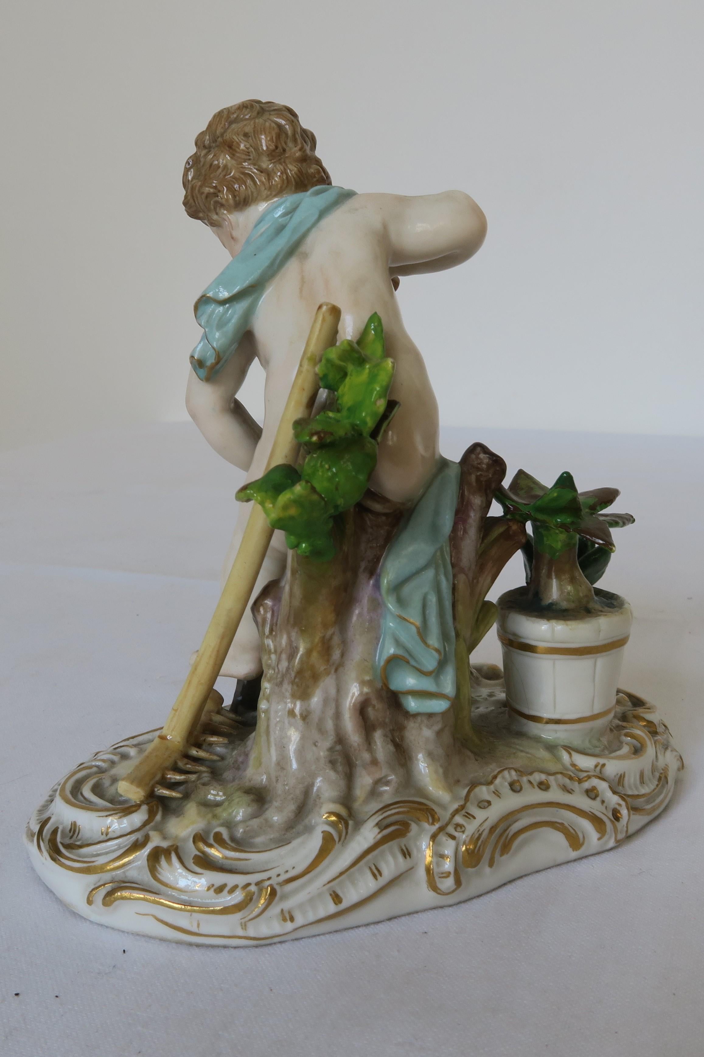 Rococo 1860 Meissen Porcelain Figurine Gardener For Sale