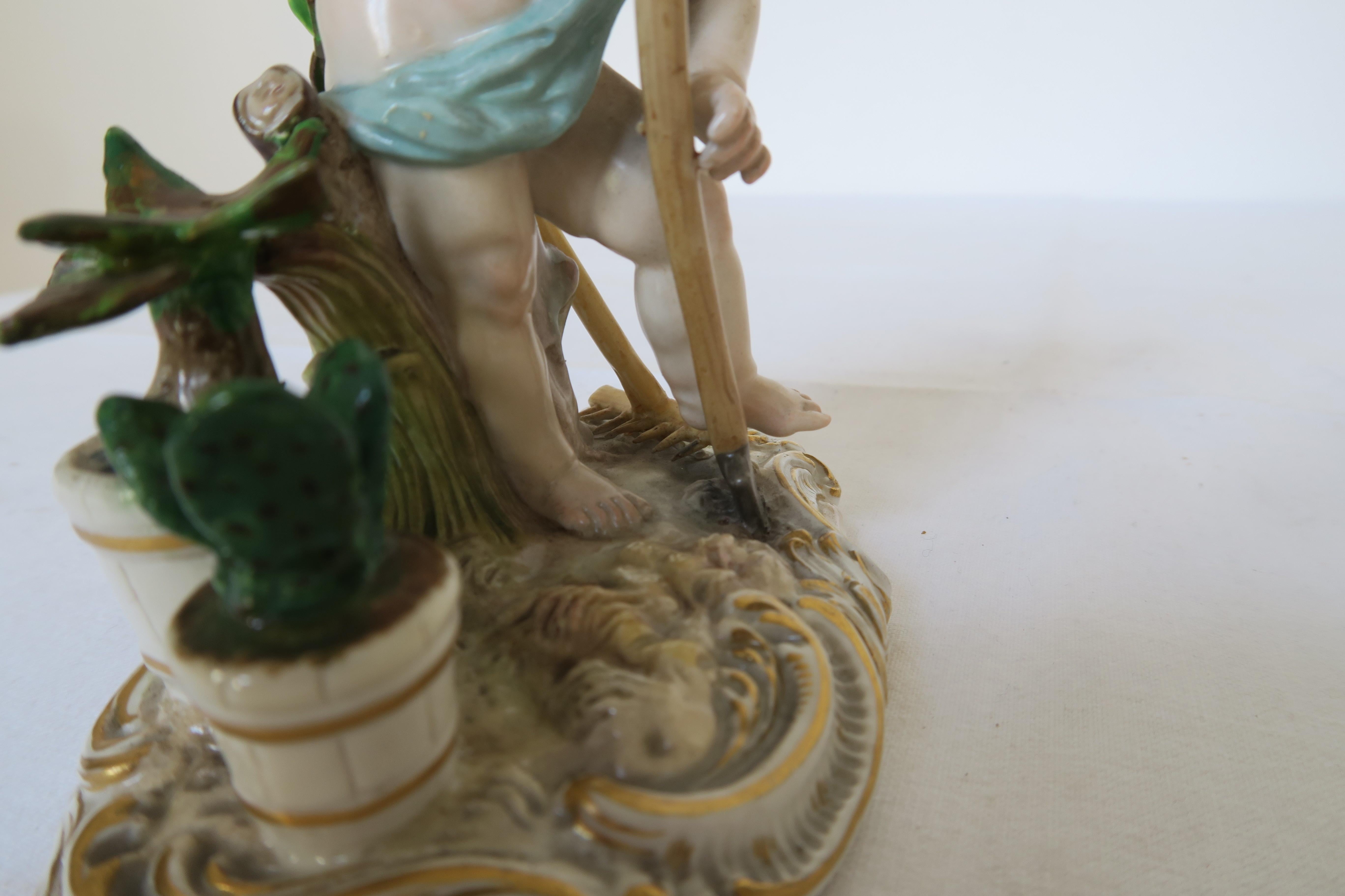 Hand-Crafted 1860 Meissen Porcelain Figurine Gardener For Sale