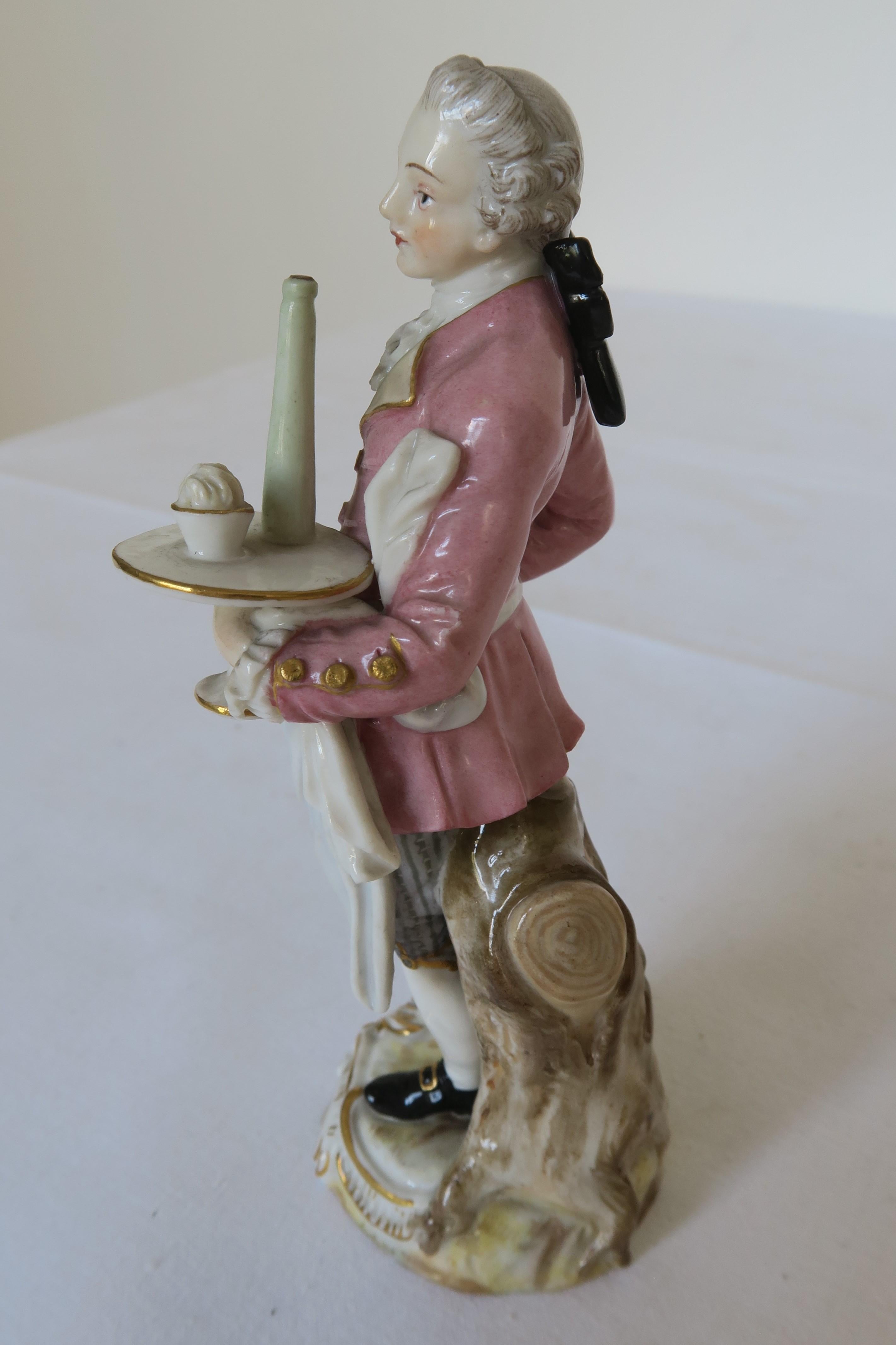 Rococo 1860 Meissen Porcelain Figurine Waiter For Sale