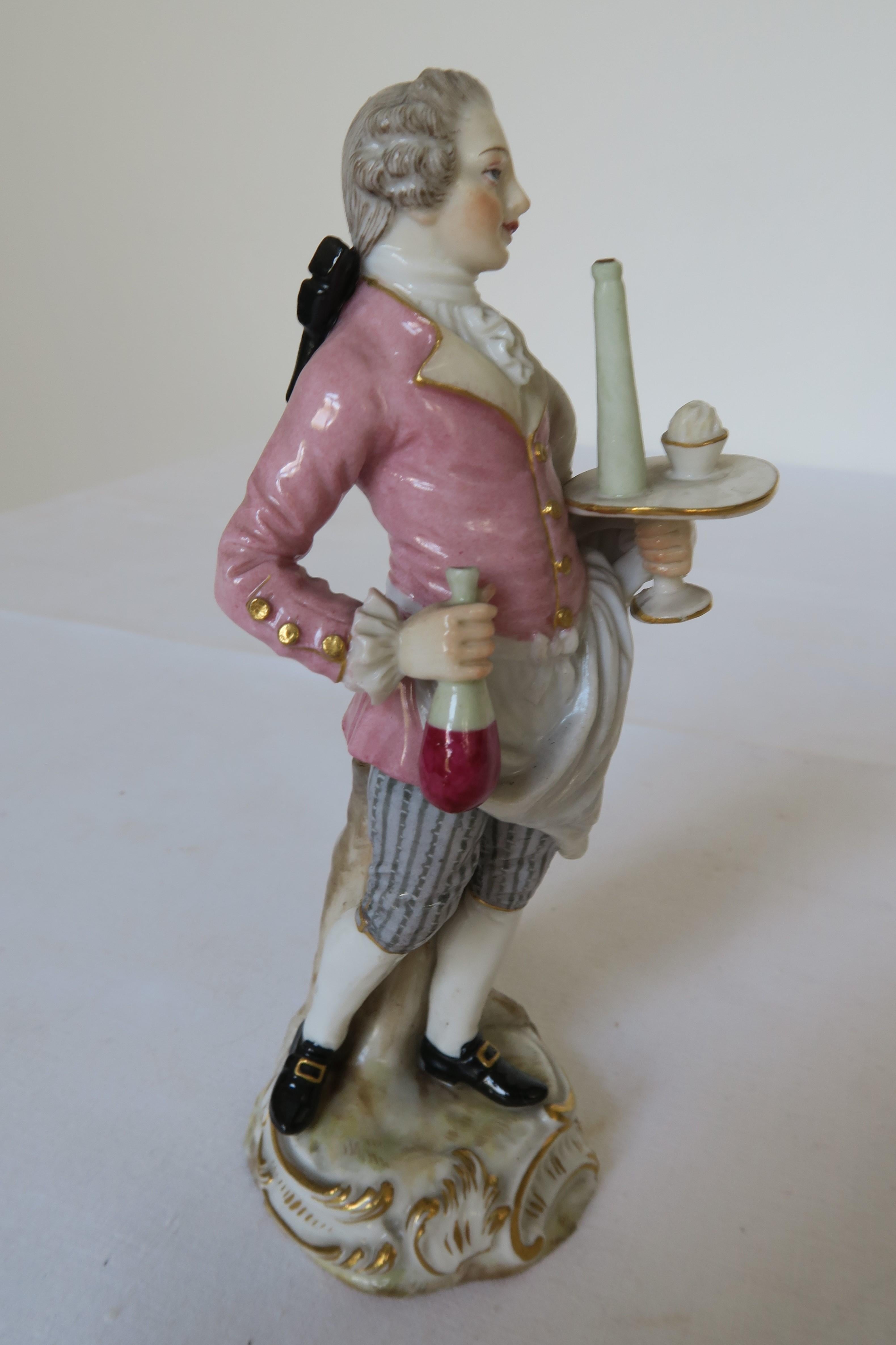 Hand-Crafted 1860 Meissen Porcelain Figurine Waiter For Sale