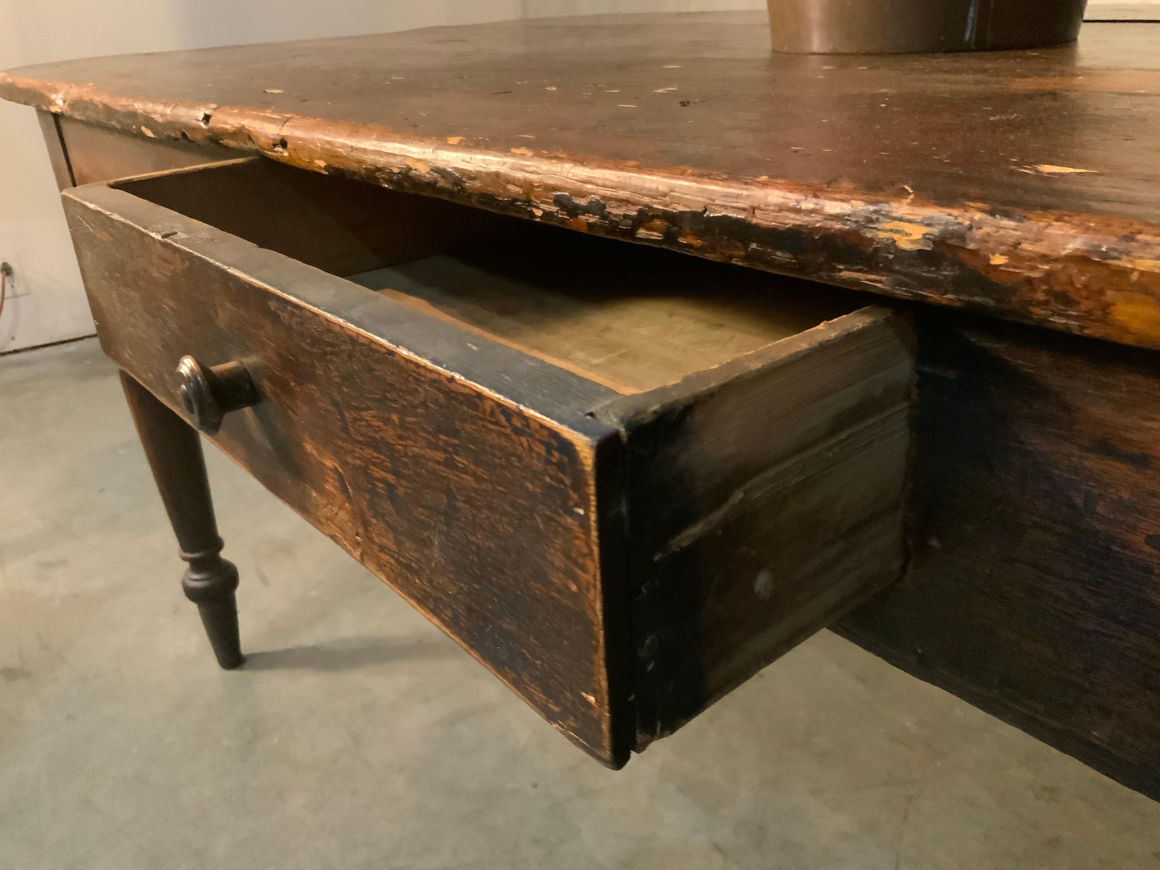 Hand-Crafted 1860 Pine Farm Table in Untouched Original Finish