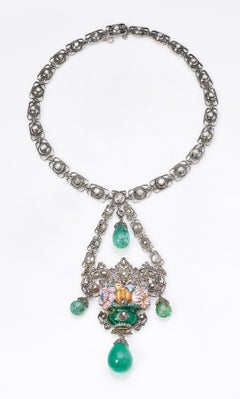 1860s Spanish Elizabethan Renaissance Necklace, Earrings, Ring Jewelry Set