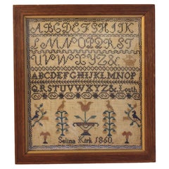 1860 Sampler Made by Selina Kirk in Oak Frame
