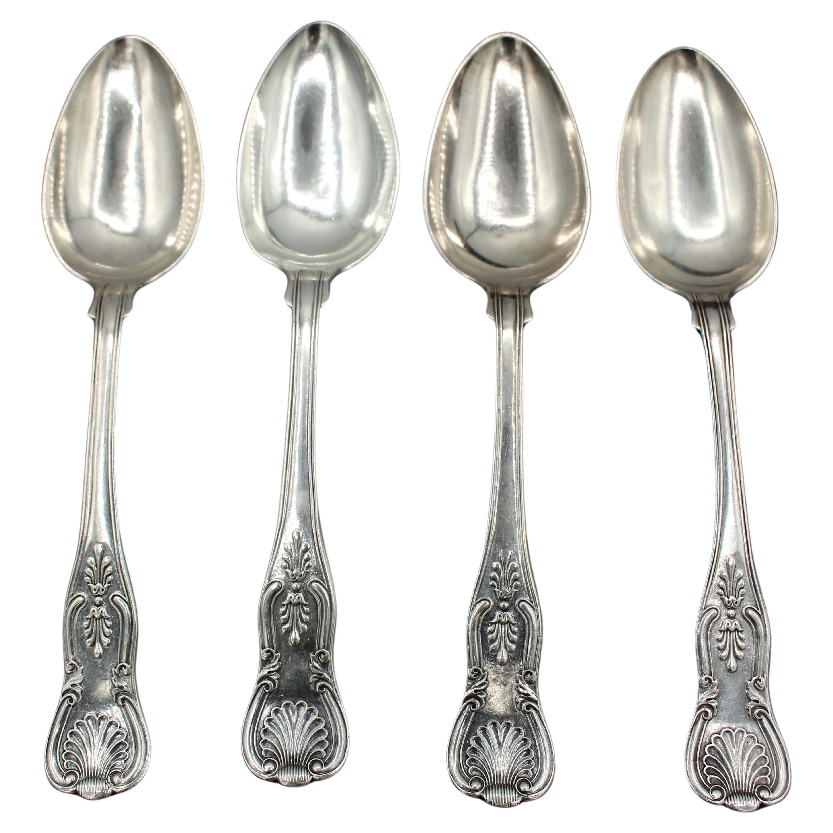 1860 Set of Four "Kings" Pattern Silver Spoons For Sale