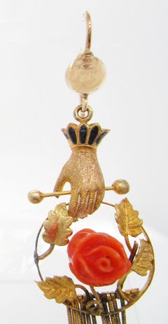 1860 Victorian Enameled Hand Articulated Earrings
