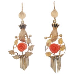 1860 Victorian Enameled Hand Articulated Earrings