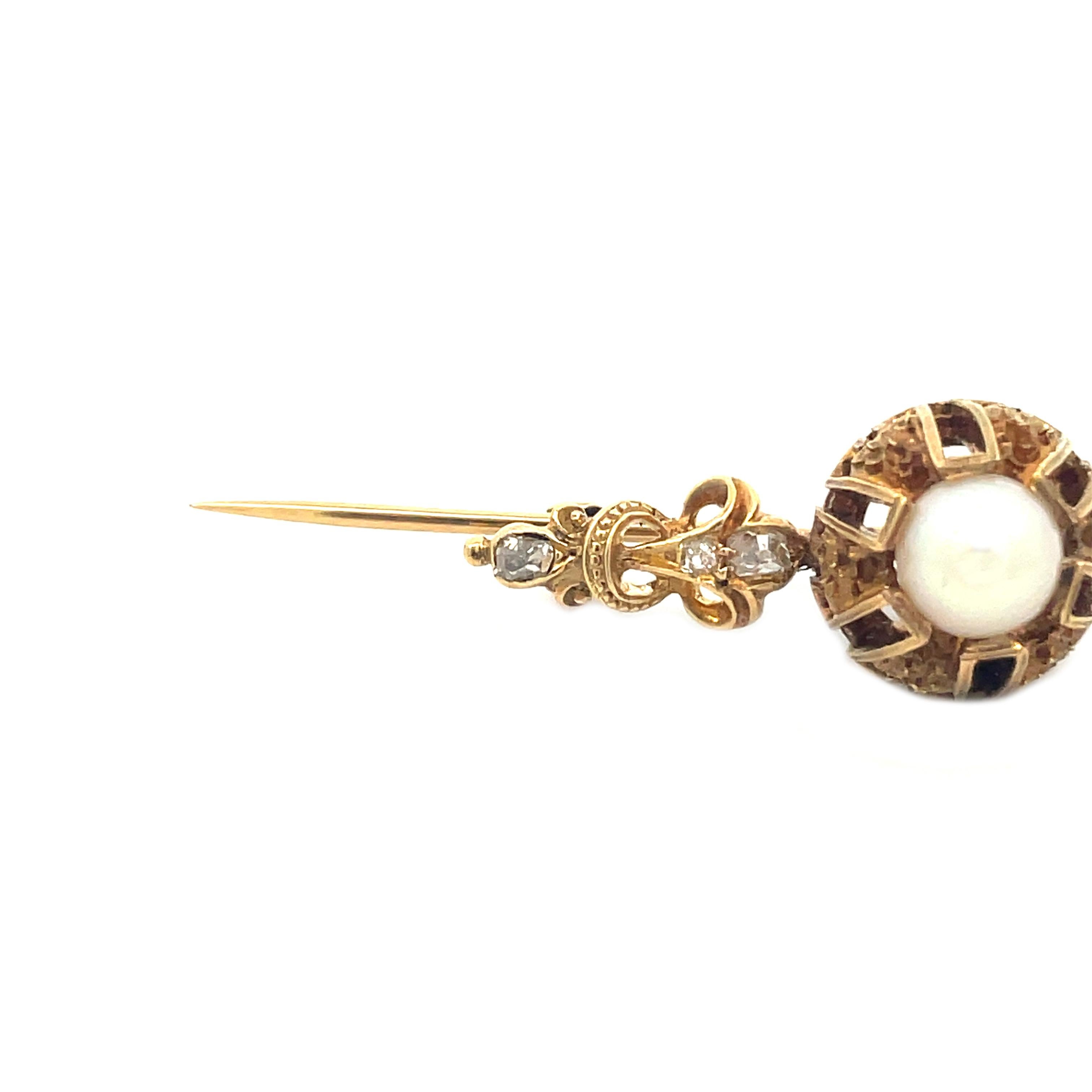 1860 Victorian Old Mine Cut Diamond and Natural Pearl Pin with GIA Report 4