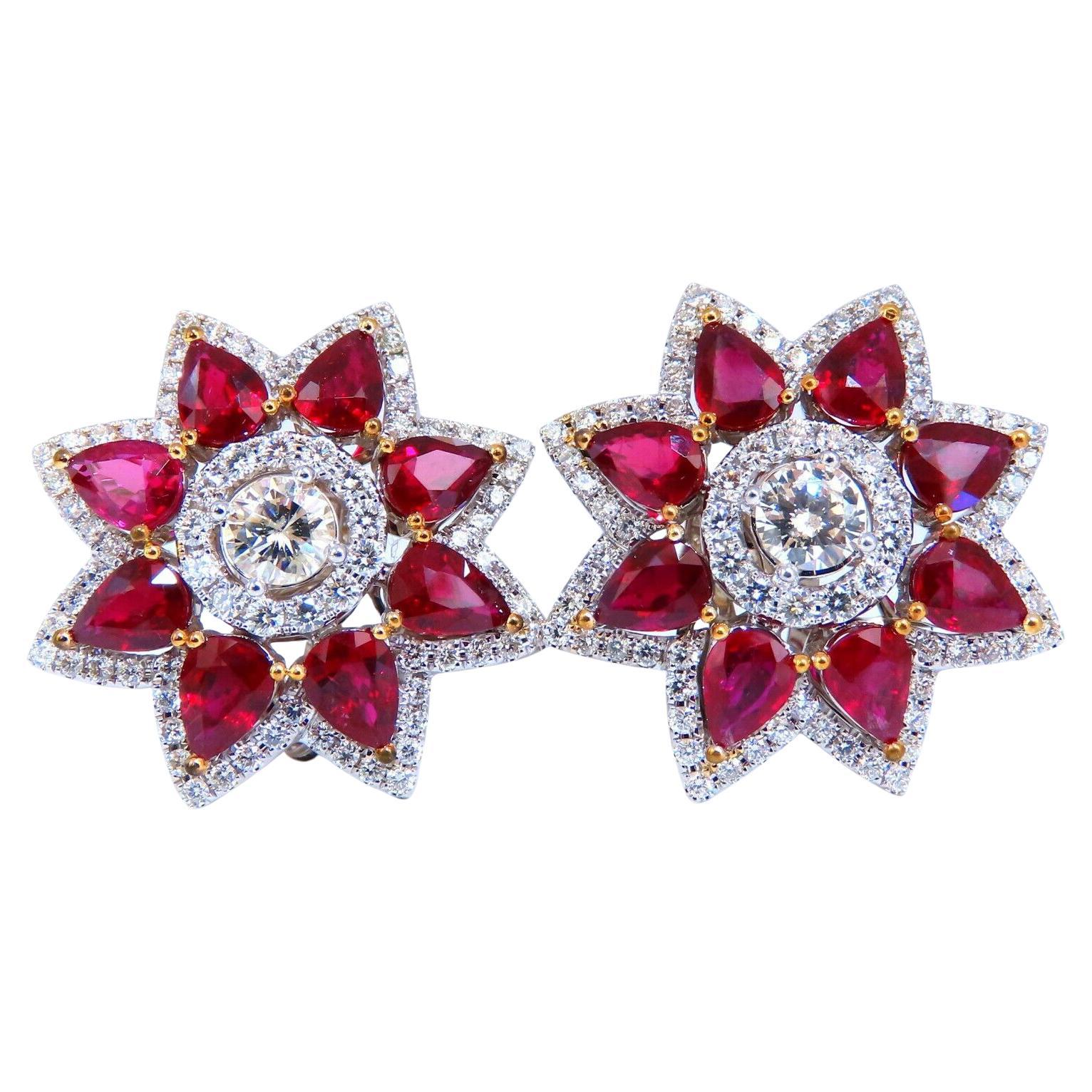 18.60ct GIA Certified Diamond Ruby Cluster Earrings 18kt For Sale
