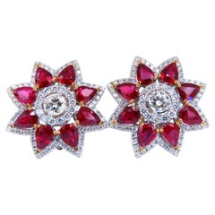 18.60ct GIA Certified Diamond Ruby Cluster Earrings 18kt