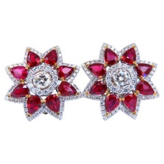 18.60ct GIA Certified Diamond Ruby Cluster Earrings 18kt*