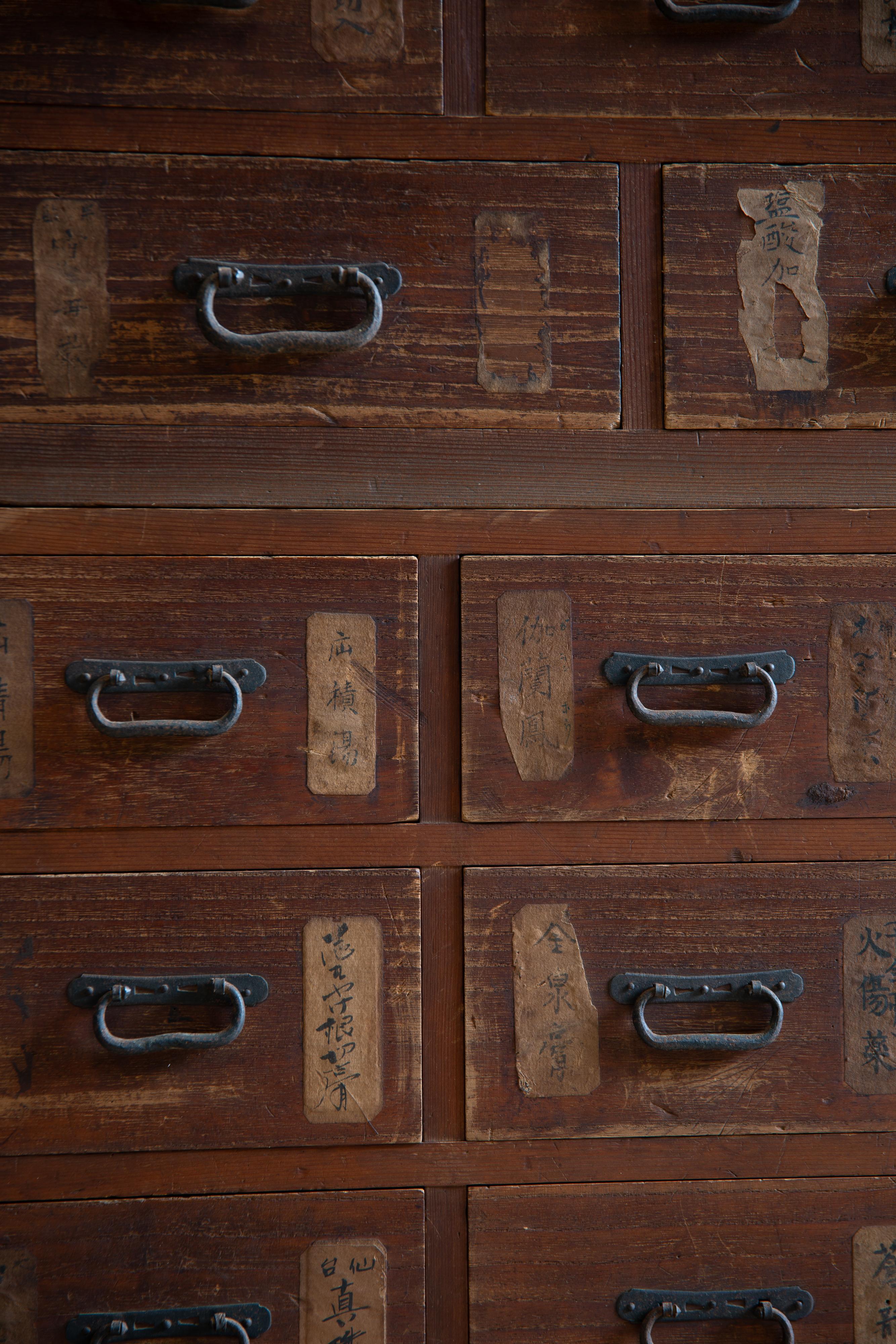 1860s-1910s Japanese antique Kiri medicine chest of drawers, tansu, wabi sabi 8