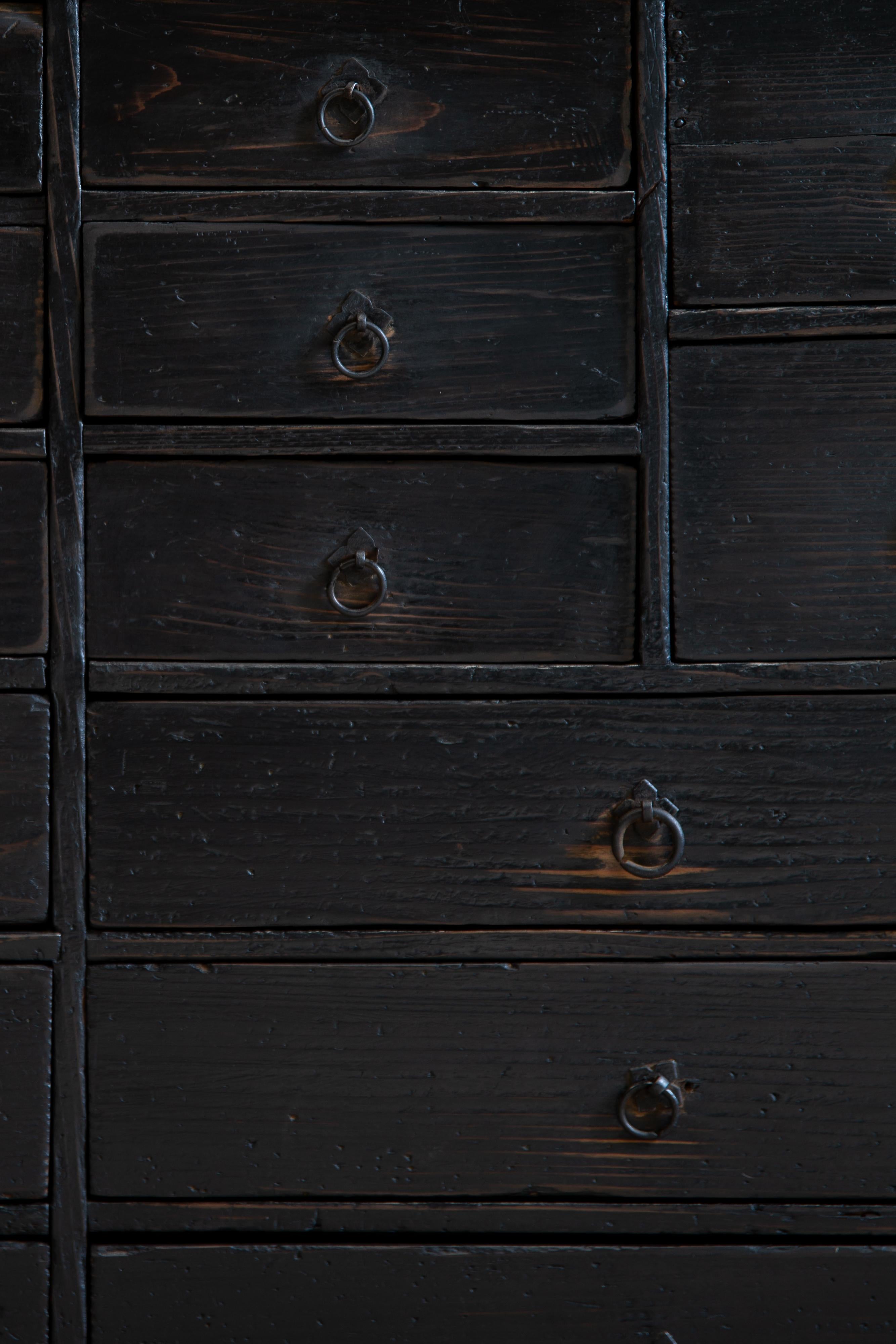 Cassettone giapponese antico wabi sabi del 1860-1910 Urushi nero medio Tansu in vendita 10