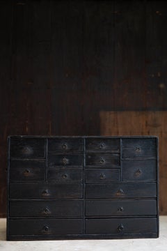 1860s-1910s Japanese antique wabi sabi Black Urushi mid Tansu chest of drawers