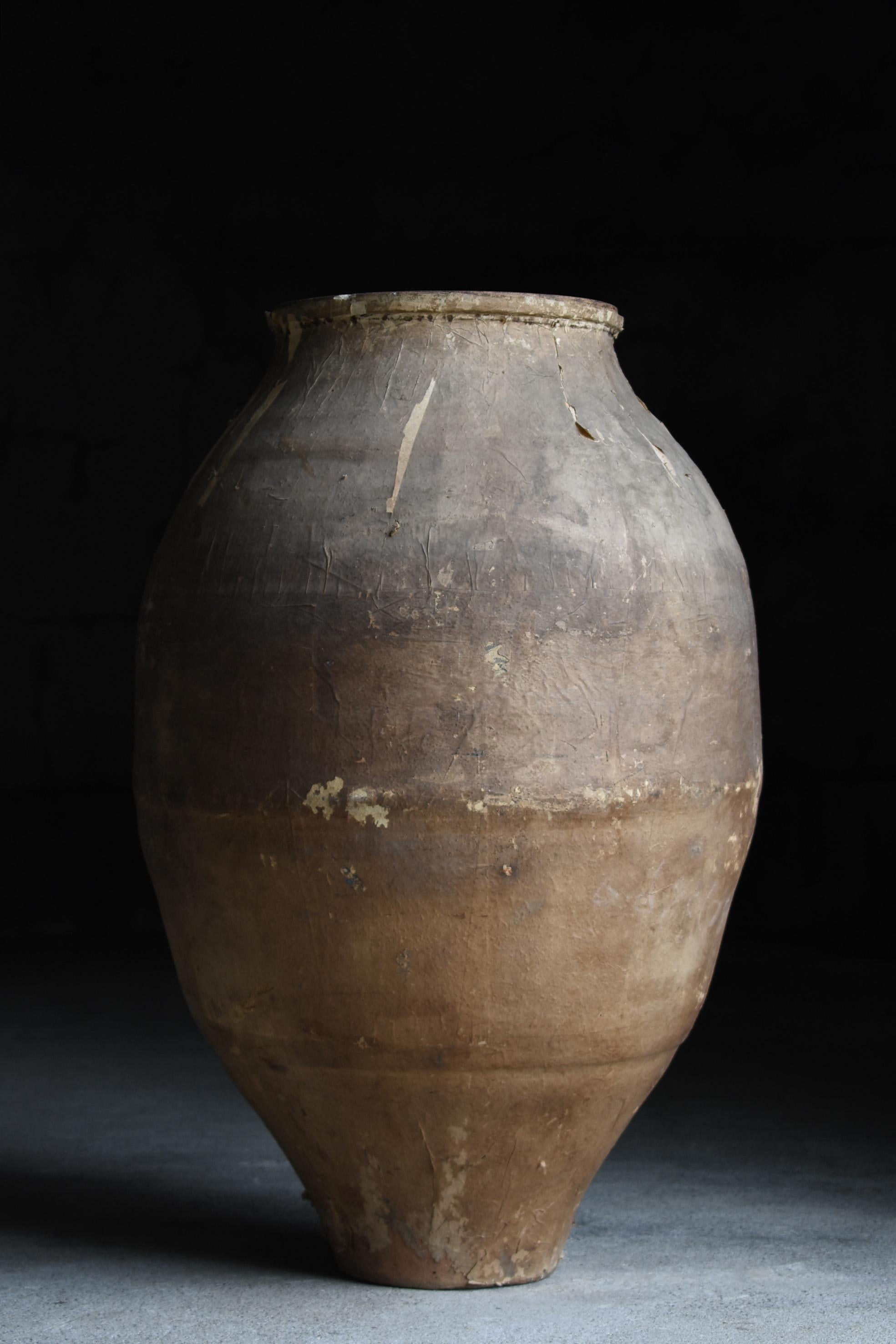 1800s-1900s Japanese antique TSUBO / pottery ceramic jar flower vase wabisabi In Good Condition In Sammu-shi, Chiba