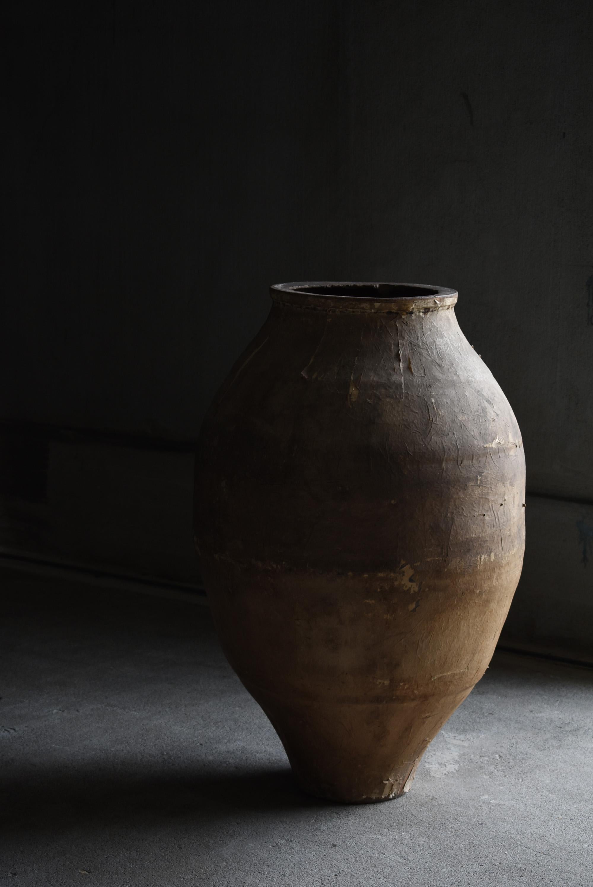 Pottery 1800s-1900s Japanese antique TSUBO / pottery ceramic jar flower vase wabisabi
