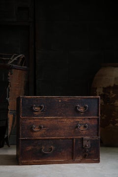 1860s-80s Edo Japanese antique mid size Urushi Tansu chest of drawers, wabi sabi