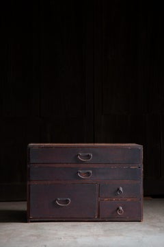 1860s-80s Japanese antique wabi sabi Urushi mid Tansu chest of drawers