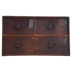 1860s-80s Japanese antique wabi sabi Urushi mid Tansu chest of drawers