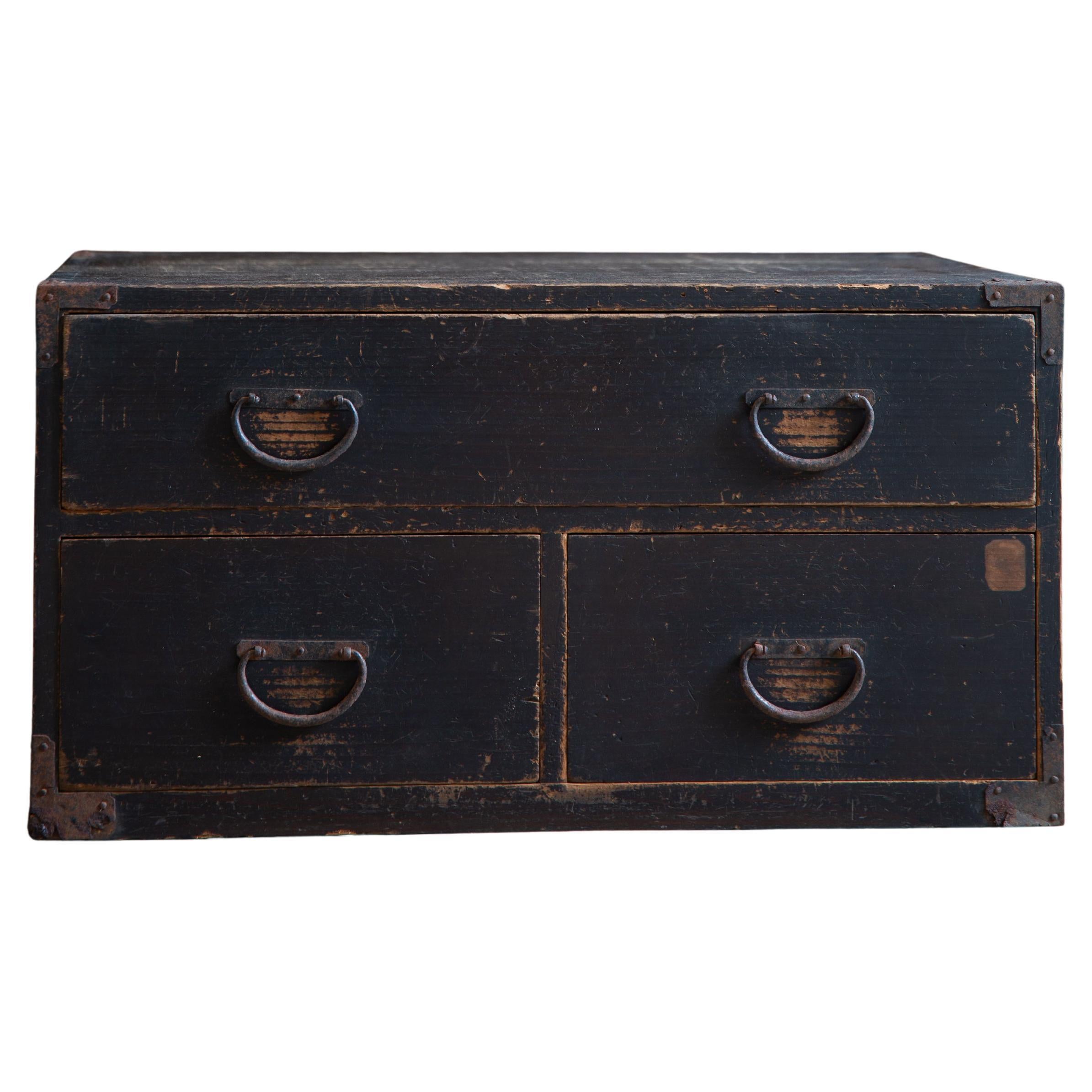 1860s-80s Japanese antique wabi sabi Urushi mid Tansu chest of drawers