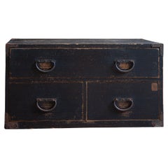 1860s-80s Japanese antique wabi sabi Urushi mid Tansu chest of drawers