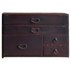1860s-80s Japanese Antique wabi sabi Urushi mid Tansu chest of drawers